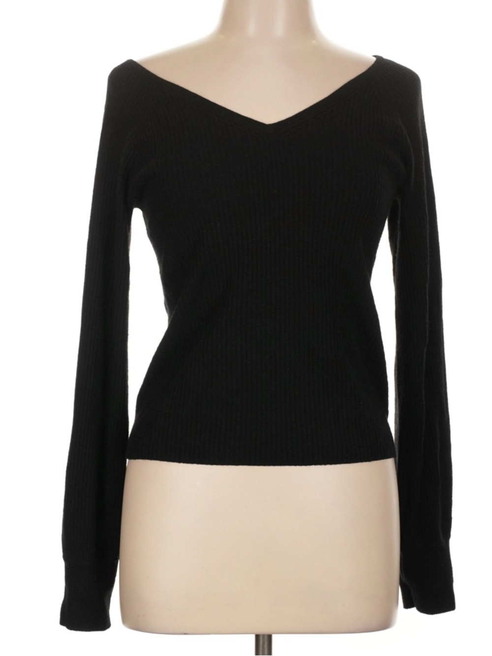 Madewell V-Neck Ribbed Long Sleeve Sweater Wool Blend Black Size M